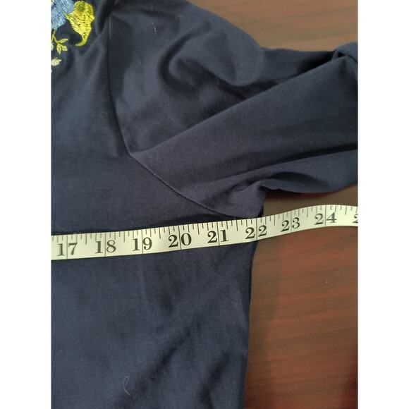 Susan Graver Weekend Embroidered Top Women's Sz L Navy Blue Long Sleeve Popover - Picture 7 of 14